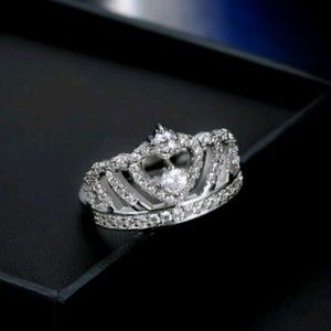 100% genuine white gold filled princess crown ring